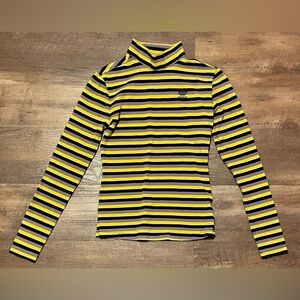 Adidas originals long sleeve yellow purple striped mock neck shirt size XS